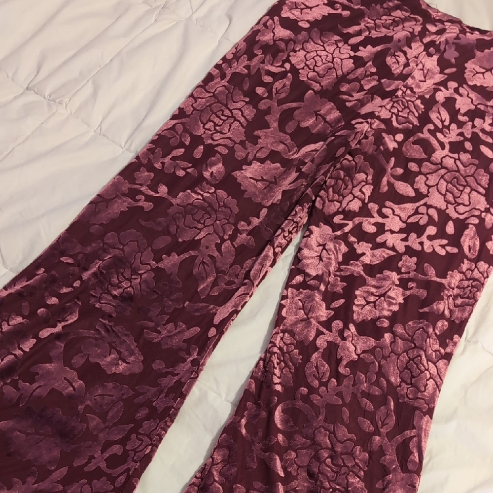 Floral Velvet Pants in Pink and Burgundy